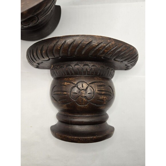 ANTIQUE HAND CARVED MAHOGANY CORBEL WALL SHELF Pair - Picture 2 of 7